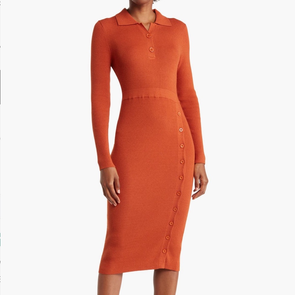 Elegant Coral Button-Up Midi Dress